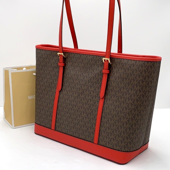 MICHAEL KORS
Jet Set Travel Large Logo Tote Bag Flame/ Brown signature c… - Picture 5 of 15